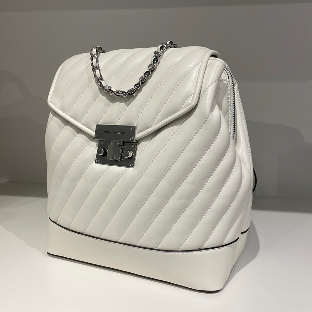 Michael Kors Quilted white backpack chain handle